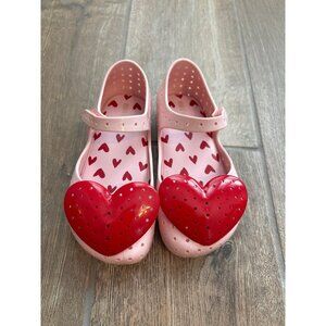 Mini Melissa Pink & Red Heart Mary Jane Shoes Sz 9